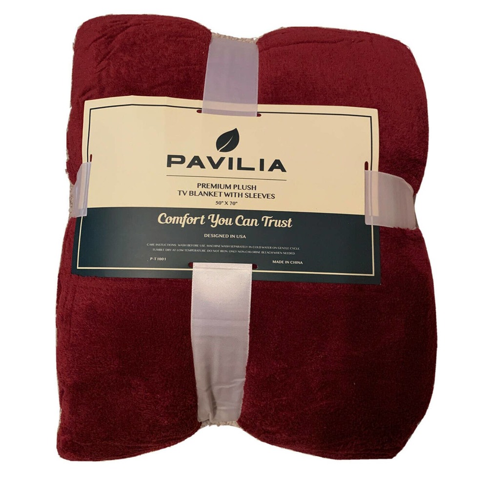 PAVILIA Premium Plush TV Blanket w/ Sleeves Red 50"x70" Warm Cozy New w/ Tags